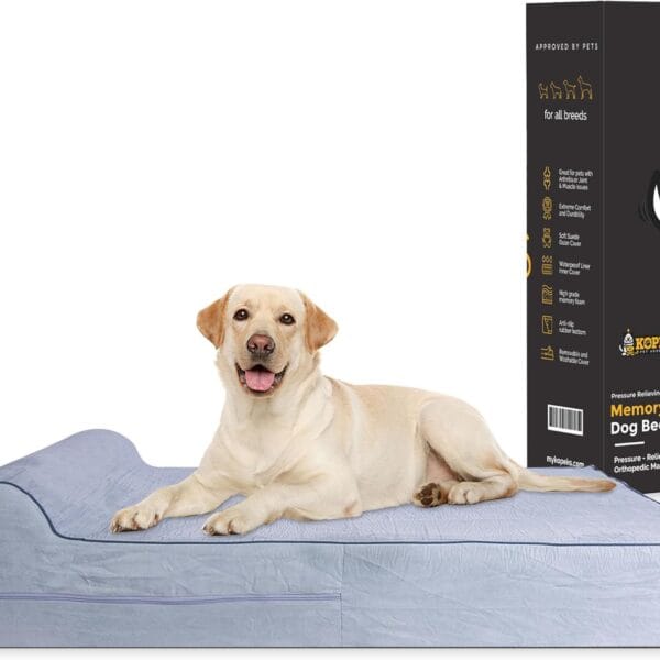 KOPEKS Orthopedic Memory Foam Dog Bed 7" Inch Thick Extra Large Dog Bed With Pillow Grey 50"x34"x10" Includes Waterproof Liner and Durable Removable Cover With Smart Design