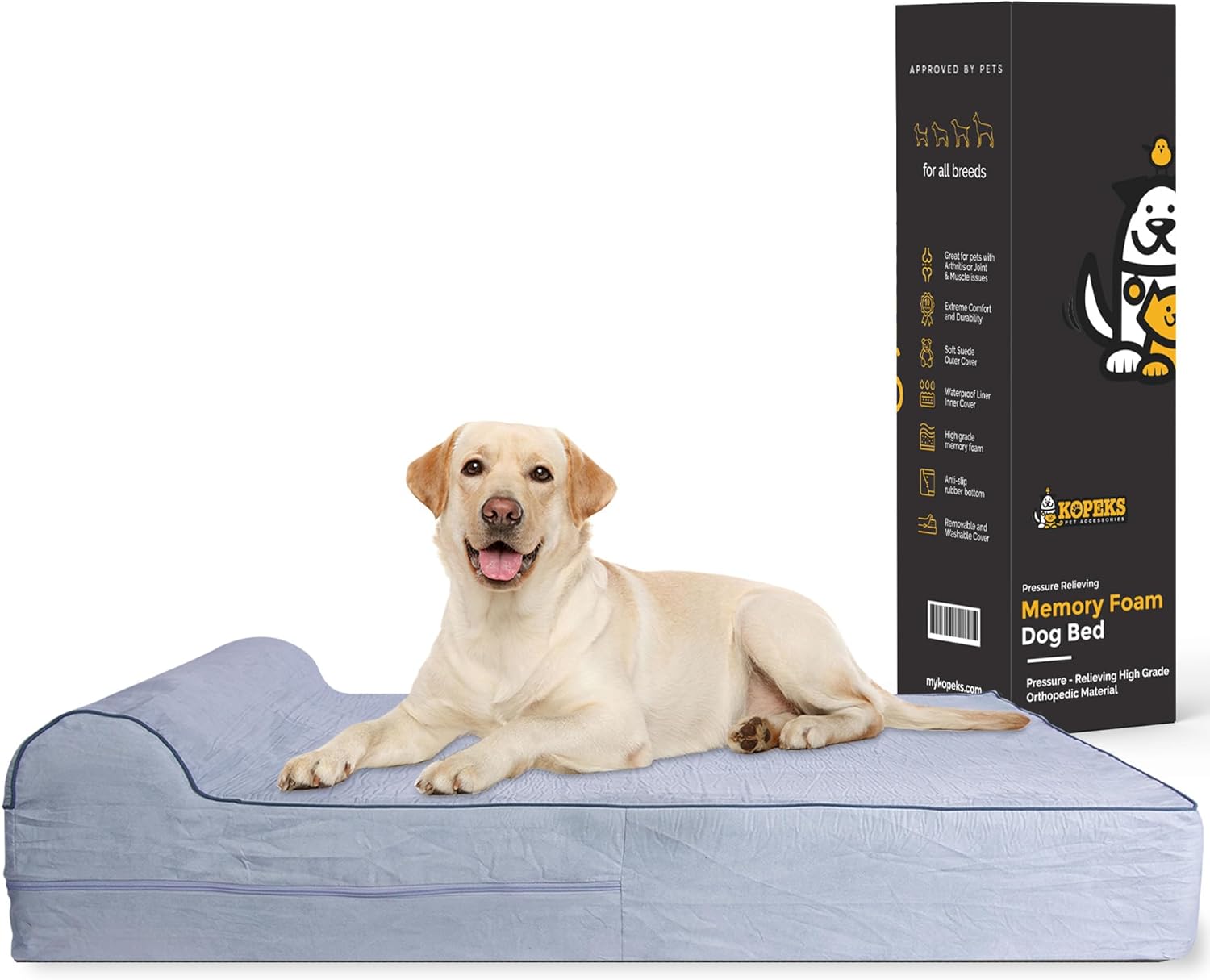 KOPEKS Orthopedic Memory Foam Dog Bed 7" Inch Thick Extra Large Dog Bed With Pillow Grey 50"x34"x10" Includes Waterproof Liner and Durable Removable Cover With Smart Design KOPEKS Orthopedic Memory Foam Dog Bed 7" Inch Thick Extra Large Dog Bed With Pillow Grey 50"x34"x10" Includes Waterproof Liner and Durable Removable Cover With Smart Design