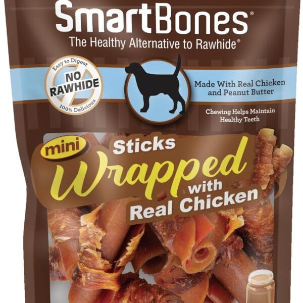 SmartBones Mini Chicken-Wrapped Sticks For Dogs With Real Peanut Butter, Rawhide-Free Dog Chew, 15 count