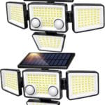 Solar Outdoor Lights - 3000LM 188 LED Motion Sensor Outdoor Lights, 4 Heads Security Light,IP65 Waterproof, Easy Install,270Wide Angle Flood Wall Light with 3 Modes for Backyard Yard (2 Pack)