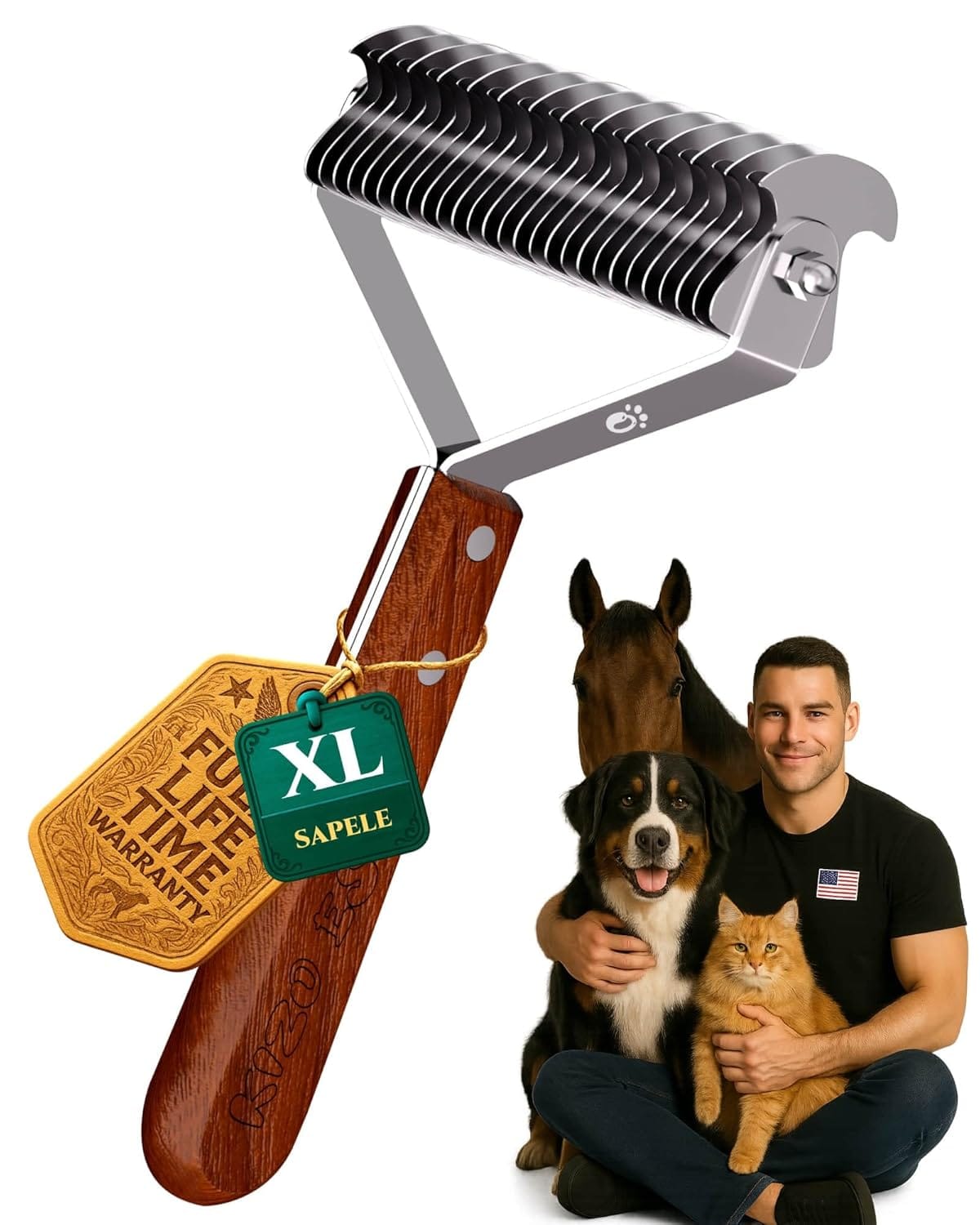 Extra Large 2 Sided Undercoat Rake For Dogs & Cats, Dog Brush For Shedding Remove Mats, Dematting Comb, Safe&Gentle Grooming Brush For German Shepherds Medium To Long Haired Pets,Premium Wooden Handle Extra Large 2-Sided Undercoat Rake for Dogs & Cats, Dog Brush for Shedding Remove Mats, Dematting Comb, Safe&Gentle Grooming Brush for German Shepherds Medium to Long-Haired Pets,Premium Wooden Handle