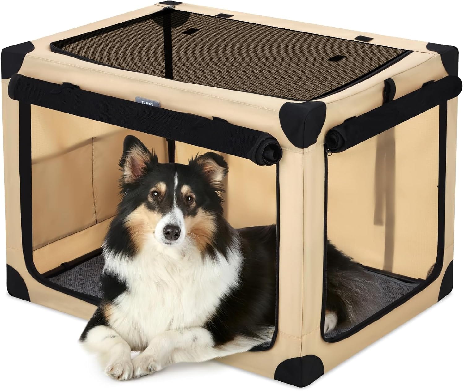 26 Inch Collapsible Travel Dog Crate for Medium Dogs, Portable 4-Door Foldable Soft Kennel with Mat and Durable Mesh Windows for Car & Outdoor, with Storage Bag 26 Inch Collapsible Travel Dog Crate for Medium Dogs, Portable 4-Door Foldable Soft Kennel with Mat and Durable Mesh Windows for Car & Outdoor, with Storage Bag