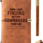 Farewell Gifts for Coworkers, Coworker Leaving Gifts for Women/Men Leather Journal Notebook with Pen and Pen clip 7.87 x 4.7 Cover, 4 x 7.5 Pages (Inches), Going Away Goodbye New Job Presents - Luck