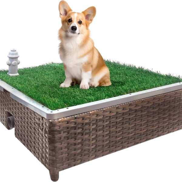 Dog Potty, Self-Draining Dog Potty with Premium Artificial Dog Grass Pads for Potty Training, Indoor & Outdoor Dog Potty System with Synthetic Turf, Dog Toilet, Easy Drainage Cleanup