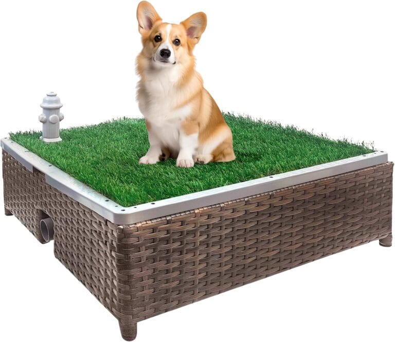 Dog Potty, Self-Draining Dog Potty with Premium Artificial Dog Grass Pads for Potty Training, Indoor & Outdoor Dog Potty System with Synthetic Turf, Dog Toilet, Easy Drainage Cleanup