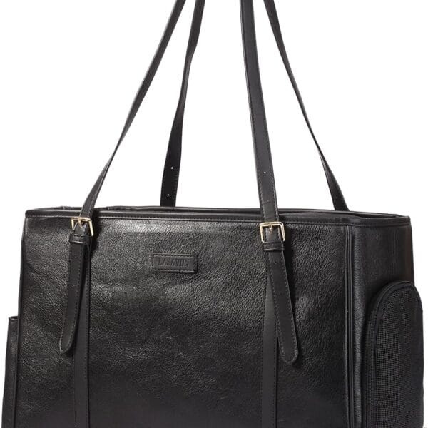 Fashion Dog Purse Pet Carrier Leather Bag for Small Dogs Cats Puppy, Portable Tote Bag Airline Approved Soft-Sided Carriers (Black)