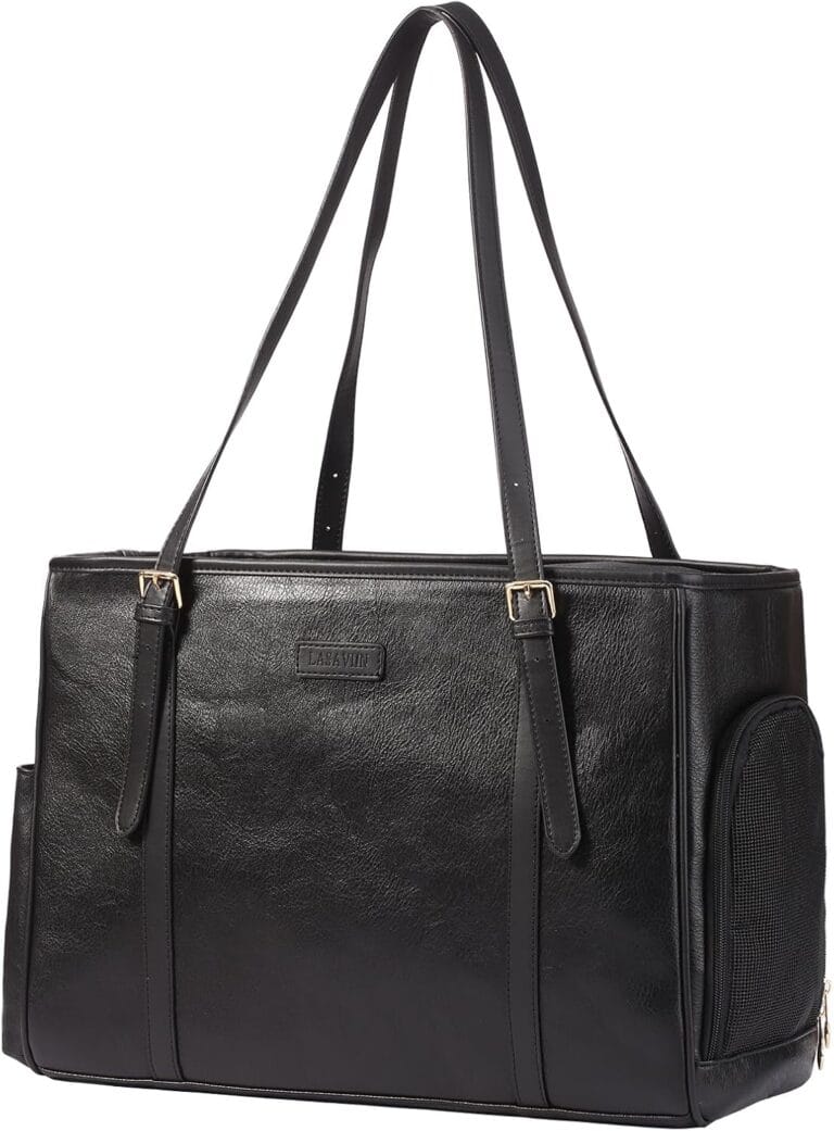 Fashion Dog Purse Pet Carrier Leather Bag for Small Dogs Cats Puppy, Portable Tote Bag Airline Approved Soft-Sided Carriers (Black)