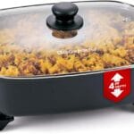 Elite Gourmet EG2615 15" x 12" x 4” Electric Skillet, Durable Xtra Deep Dish, PFAS Free Ceralast™ Ceramic Non-stick, 1500W Rapid Heat, Tempered Glass Vented Lid, Dishwasher Safe, 12.5 Qt., Black/Gray