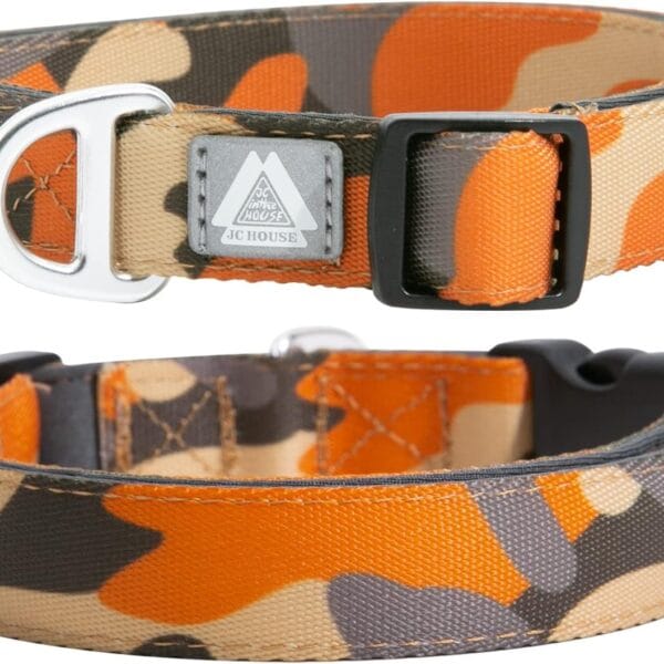 Soft Padded Dog Collar, Neck 16’’-25’’, Adjustable Heavy Duty Collar with 3M Reflective Logo for Medium, Large Dogs, Camo Orange, L
