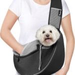 Pawaboo Dog Sling Carrier, Dog Papoose with Zipper Touch Pocket, Hand Free Breathable Mesh Puppy Carrier, Crossbody Satchel Dog Purse with Adjustable Strap for Outdoor Travel, Black, Large