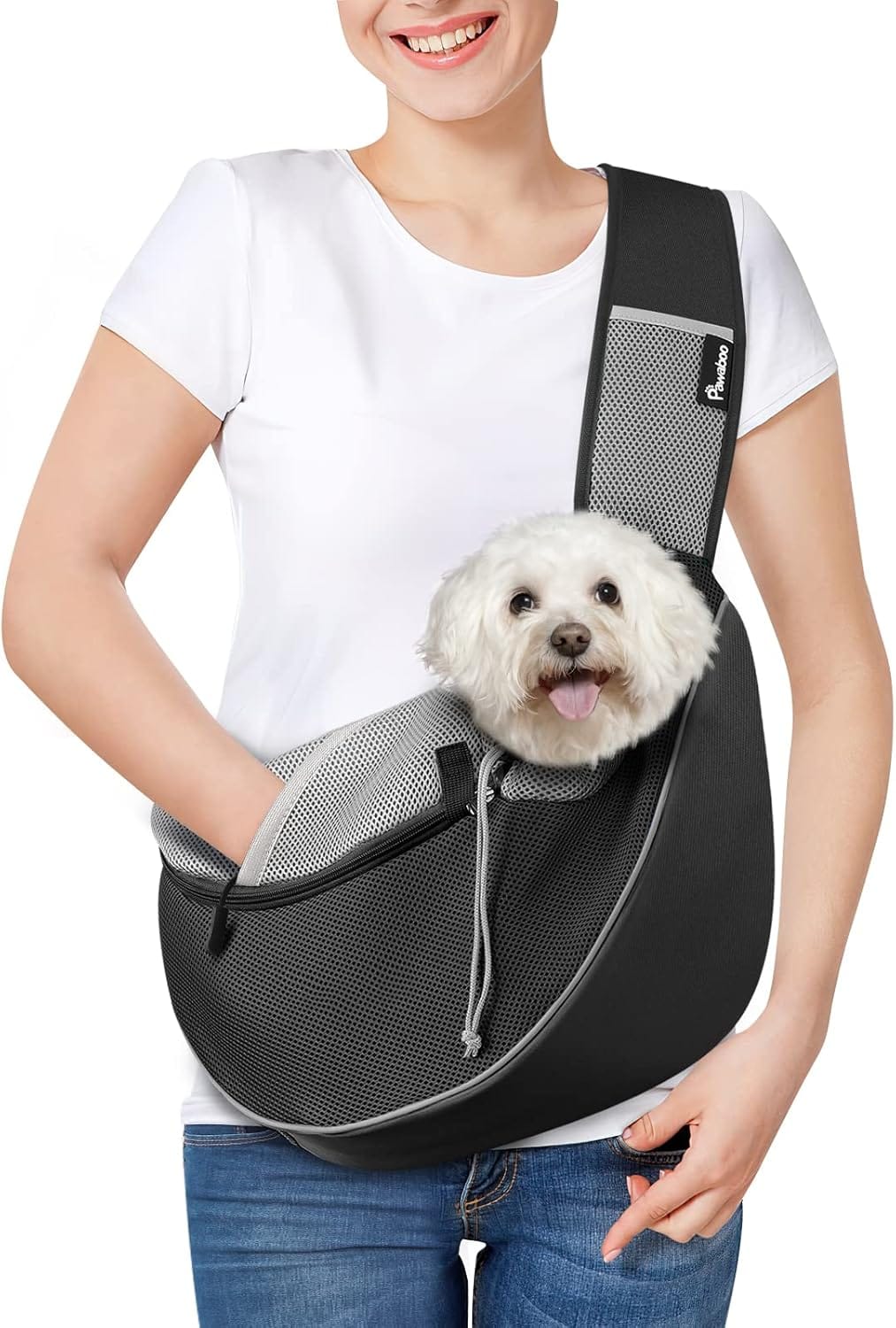 Pawaboo Dog Sling Carrier, Dog Papoose With Zipper Touch Pocket, Hand Free Breathable Mesh Puppy Carrier, Crossbody Satchel Dog Purse With Adjustable Strap For Outdoor Travel, Black, Large Pawaboo Dog Sling Carrier, Dog Papoose with Zipper Touch Pocket, Hand Free Breathable Mesh Puppy Carrier, Crossbody Satchel Dog Purse with Adjustable Strap for Outdoor Travel, Black, Large