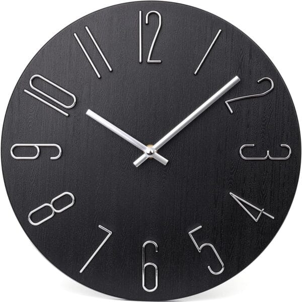 jomparis Wall Clock 12" Silent Non-Ticking Modern Style Wooden Wall Clocks Decorative for Office Home Bedroom School (Black)
