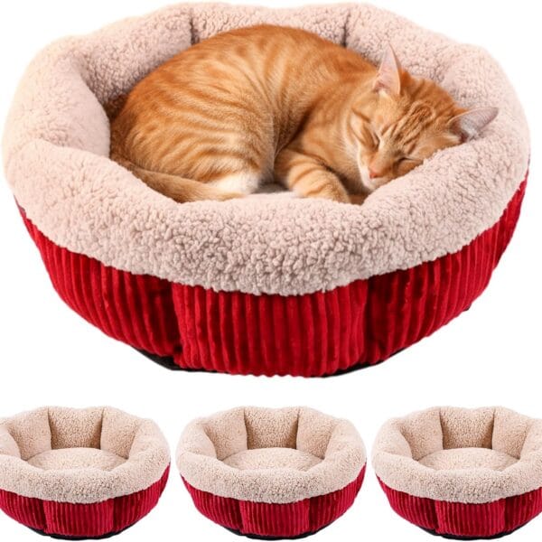 4 Packs Round Donut Cat Beds 20in Soft Plush Pet Beds Washable Calming Pet Sleep Cushions for Cat, Small Dogs, Puppy, Kitten