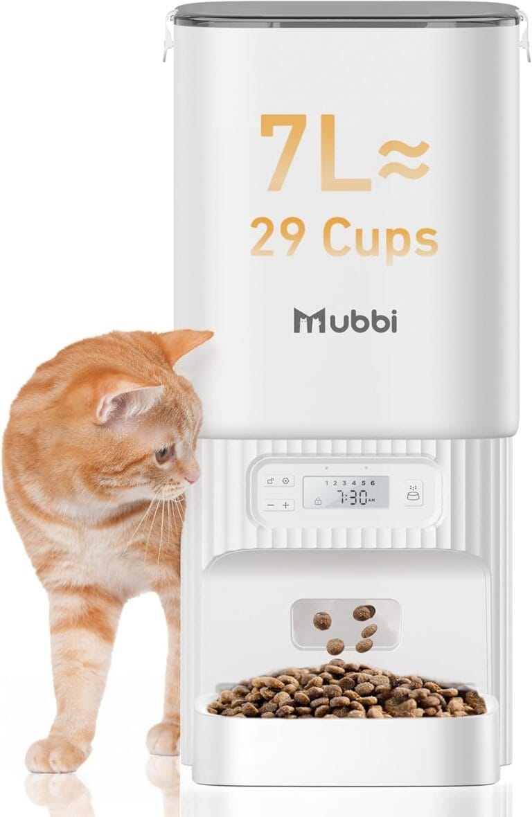 Automatic Cat Feeder, 7L/29 Cups Automatic Dog Feeder with Desiccant Bag, 1-6 Meals Ideal for 2-15mm Dry Food, Suitble for Multiple Pets, Dual Power Supply, Detachable Washable, White