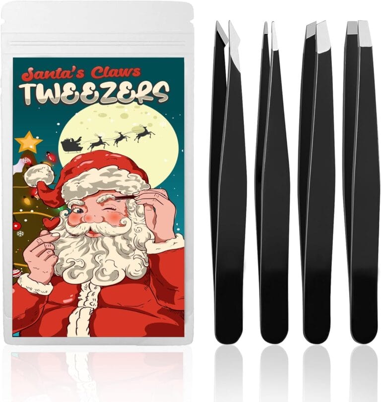 Tweezers for Women Facial Hair (4 Pack) Tweezer for Men Eyebrow, Professional Stainless Steel Tweezer Set Heavy Duty Stocking Stuffers Splinter and Ingrown Hair Removal