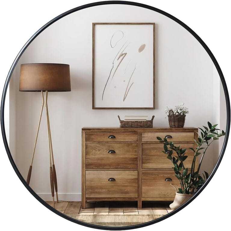 Growsun Black Round Mirror 24 inch, Wall Mounted Circle Mirror, Metal Framed Mirror for Bathroom Vanity, Bedroom Home Decor Mirros