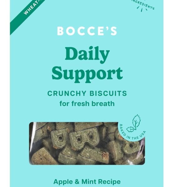 Bocce's Bakery Breath Daily Support Treats for Dogs, Wheat-Free Dog Treats, Made with Real Ingredients, Baked in The USA, Supports Oral Health, All-Natural Apple & Mint Biscuits, 12 oz