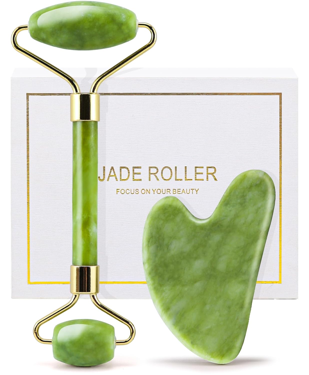 Huefull Genuine Jade Roller & Gua Sha Set For Face, Cooling & Firming Effect, Sculpting Tool For Jawline & Skin Care, Self Care Gift For Women & Men huefull Genuine Jade Roller & Gua Sha Set for Face, Cooling & Firming Effect, Sculpting Tool for Jawline & Skin Care, Self-Care Gift for Women & Men