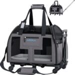 Katziela Airline Approved Pet Carrier - Rolling Portable Travel Carry Crate for Small Dog, Puppy or Cat - Soft Removable Wheeled Design with Mesh Window Sides - Airplane and TSA Compliant (Dark Grey)