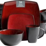 Gibson Soho Lounge Square Reactive Glaze Dinnerware Set, Red, Service for 4 (16pcs)