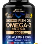 Omega 3 Fish Oil 3600 mg - Omega 3 Supplement | EPA & DHA - Heavy Metals Free - Heart, Brain & Joint Support - Purified Fish Oil for Men & Women - Burpless, Lemon Flavored - Made in USA, 90 Softgels