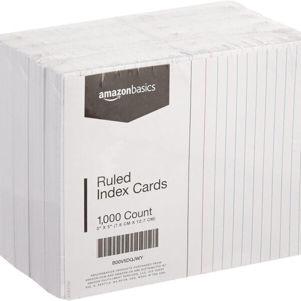 Amazon Basics Ruled Lined Index Cards, 1000 count, 10 Pack of 100, White, 3 in x 5 in