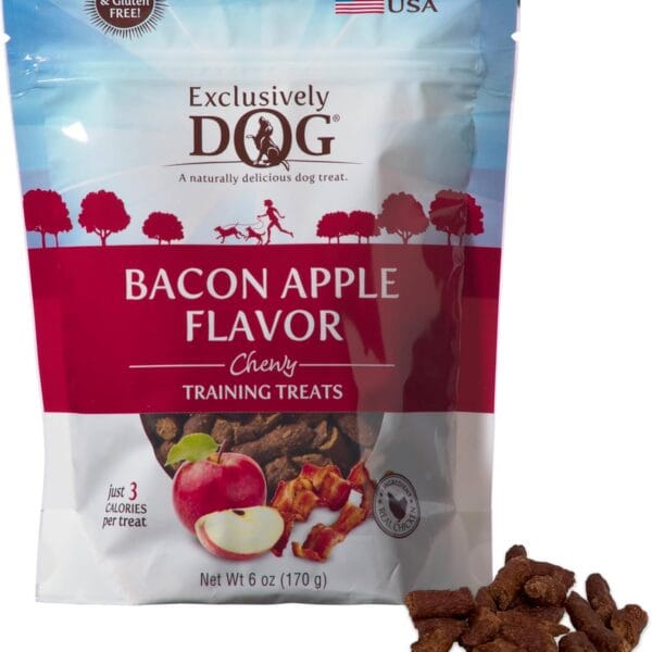 Exclusively Dog Chewy Training Treats Bacon Apple Flavor Grain Free Gluten Free, Made in The USA, 6 oz.