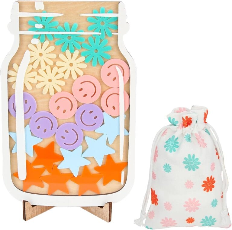 TINGKU 25 Tokens Happy Daisies Magnetic Reward Jar for Kids, Classroom Reward System, Home Reward Chore Chart Jar with Stickers, Positive Behavior Training Incentive Jar Class Management Tool