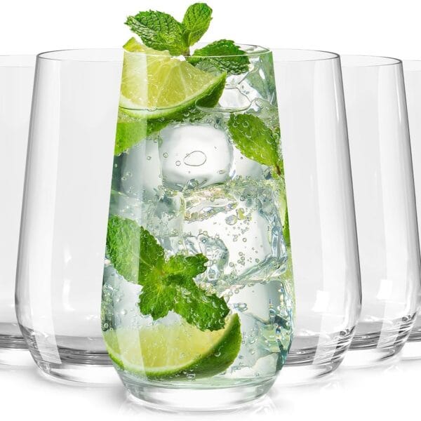 Drinking Glasses Set of 6, 16.4 oz Crystal Water Glasses,Tall Glass Cups,Highball Glass for Cocktail,Juice,Mojito,Iced Tea,Kitchen and Bar Glassware,Gifts