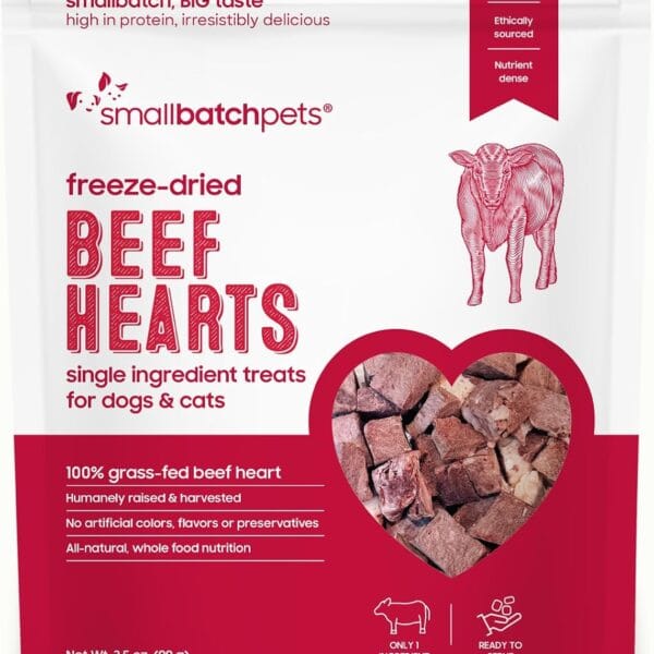 smallbatch Pets Premium Freeze-Dried Beef Heart Treats for Dogs and Cats, 3.5 oz, Made and Sourced in The USA, Single Ingredient, Humanely Raise Meat, No Preservatives or Anything Artificial Ever