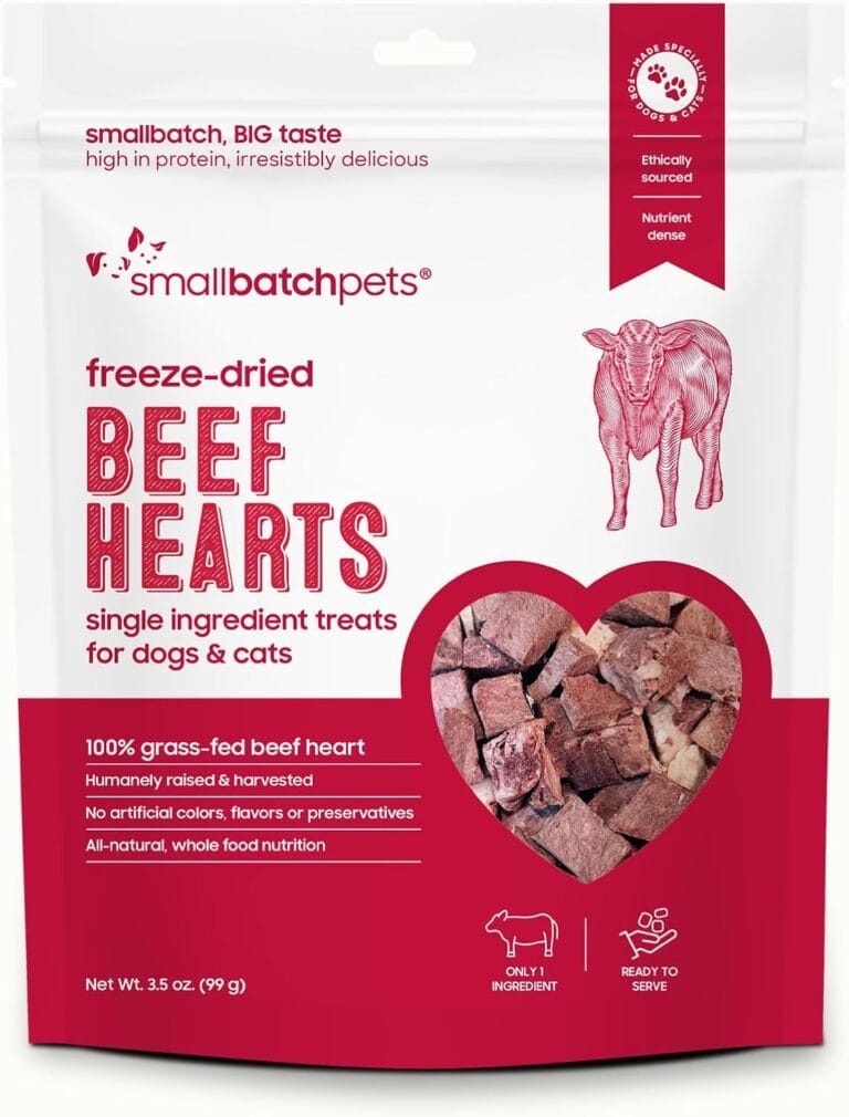smallbatch Pets Premium Freeze-Dried Beef Heart Treats for Dogs and Cats, 3.5 oz, Made and Sourced in The USA, Single Ingredient, Humanely Raise Meat, No Preservatives or Anything Artificial Ever