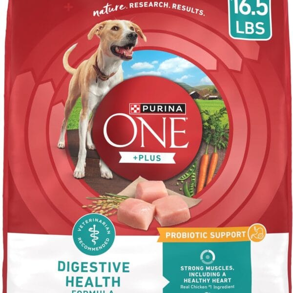 Purina One Plus Digestive Health Formula Dry Dog Food Natural with Added Vitamins, Minerals and Nutrients - 16.5 Lb. Bag