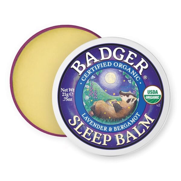 Badger Sleep Balm, Organic Essential Oil Aromatherapy Natural Sleep Balm for Adults & Kids, Relaxing & Calming Lavender & Bergamot Natural Sleep Support, .75 oz Tin