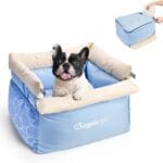 BurgeonNest Dog Car Seat for Small Dogs, Calm Blue Pet Car Bed Under 25 lbs, Soft Booster Fully Detachable and Washable Cat Carseats with Storage Pockets and Clip-On Leash Portable Travel Carrier