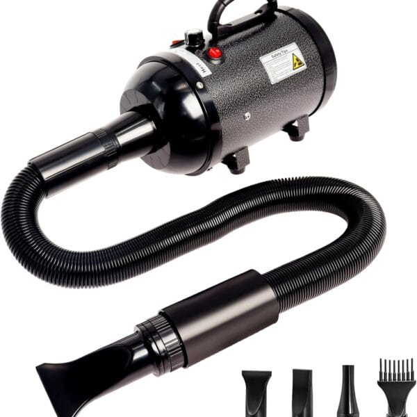 Dog Hair Dryer High Velocity Professional Dog Blow Dryer with Adjustable Speed Dog Pet Grooming Dryer Blower with 4 Nozzle 2 Blow TemperatureBlack