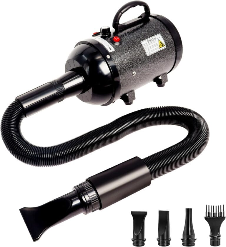 Dog Hair Dryer High Velocity Professional Dog Blow Dryer with Adjustable Speed Dog Pet Grooming Dryer Blower with 4 Nozzle 2 Blow TemperatureBlack