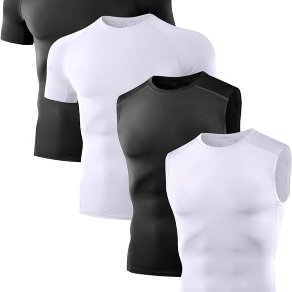 Dalavch 4 Pack Compression Shirts and Tank Tops Men Short Sleeve/Sleeveless Athletic Undershirt for Sport