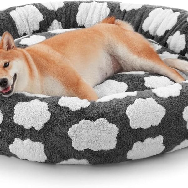 JOEJOY Donut Dog Bed Medium Size Dog, Cute Round Calming Pet Bed with Removable Washable Cover, Orthopedic Puppy Bed with Jacquard Shaggy Plush & Non Skid Bottom