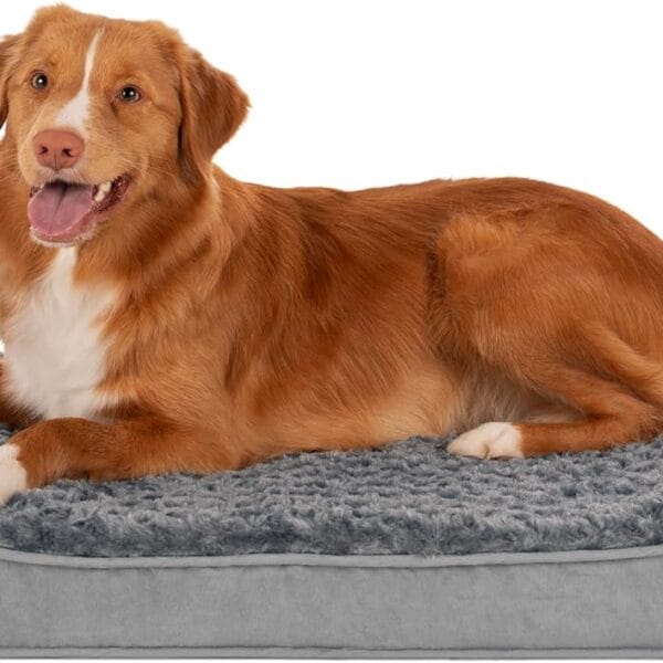 Furhaven Orthopedic Dog Bed for Large/Medium Dogs w/ Removable Washable Cover, For Dogs Up to 38 lbs - Ultra Plush Faux Fur & Suede Luxe Lounger Contour Mattress - Gray, Large
