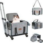 Western Home Expandable Cat Carrier with Wheels Airline Approved, Removable Soft Carrier, Rolling Cat Carrier for Puppy and Kitten with Telescopic Handle Suitable for Traveling/Hiking/Camping