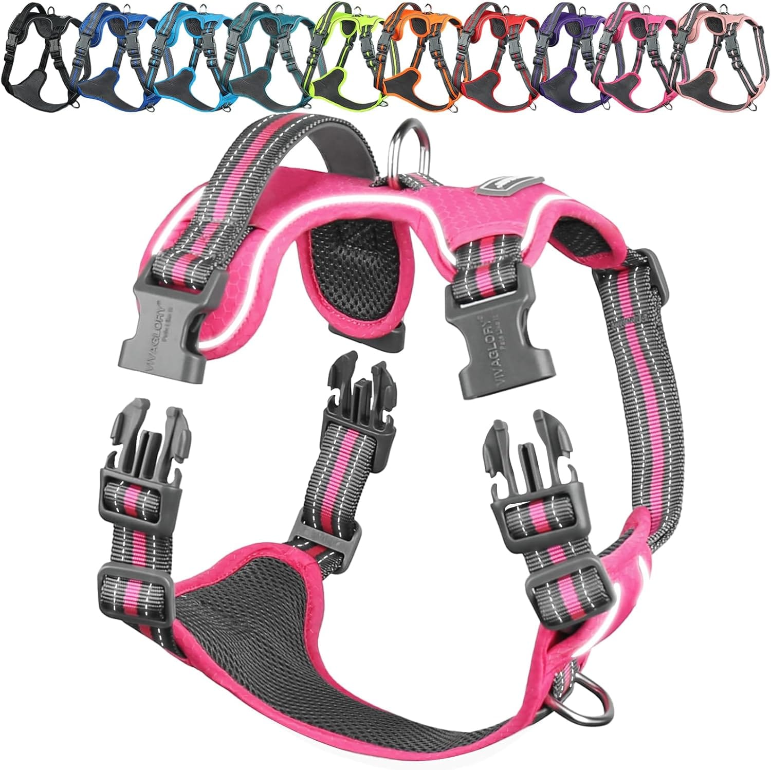 VIVAGLORY Dog Harness Easewalk No Pull Dog Harness with Handle & Front Back Clip for Training Lifting, Easy On Adjustable Padded No Pull for Pet & Puppy, S, Pink VIVAGLORY Dog Harness Easewalk No Pull Dog Harness with Handle & Front Back Clip for Training Lifting, Easy On Adjustable Padded No Pull for Pet & Puppy, S, Pink