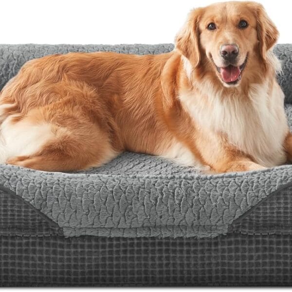 INVENHO Orthopedic Dog Beds Large Sized, XL Washable Egg-Crate Memory Foam Dog Couch Bed with Washable Removable Cover, Waterproof Lining and Nonskid Bottom
