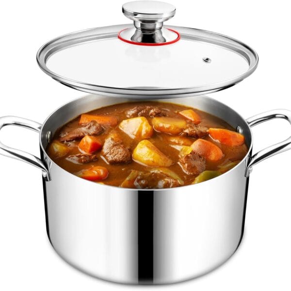 4QT Stock Pot with Lid, Homikit 18/10 Tri-Ply Stainless Steel Cookware Stockpot, Induction Cooking Pot Compatible with All Stove for Soup Pasta Steaming and Stewing, Dishwasher Safe