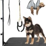 Dog Grooming Arm with Pet Grooming Hammock, 36” Dog Grooming Table Arm Height Adjustable Two No Sit Haunch Holder Three Section Design Suitable for Medium, Small Dogs, and Cats