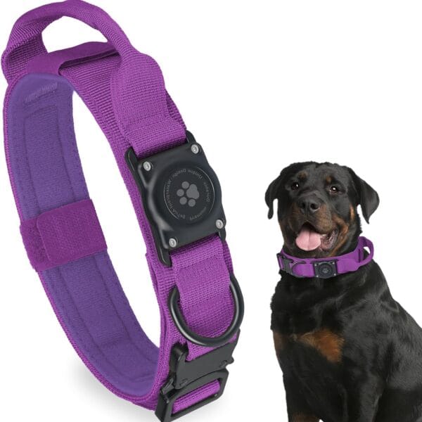 Tactical AirTag Dog Collar, 100% Waterproof Integrated Apple Air Tag Dog Collars with Hard PC AirTag Holder, Adjustable Military Collar with Handle, GPS Dog Collar for Medium Large Dogs