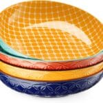 DOWAN 8.5" Vibrant Pasta, Salad & Soup Serving Bowls Set of 4, Embossed Large Porcelain Ceramic, Microwave, Oven & Dishwasher Safe, Bonita Design Perfect for Daily Dining, Family Gatherings, Party