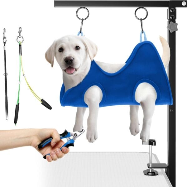 niffgaff Adjustable Foldable Dog Grooming Arm with Heavy-Duty Clamp: 26" to 40" Height, Includes Safety Hammock & No-Sit Holders Perfect Grooming Restraint for Small & Medium Dogs at Home or Salons
