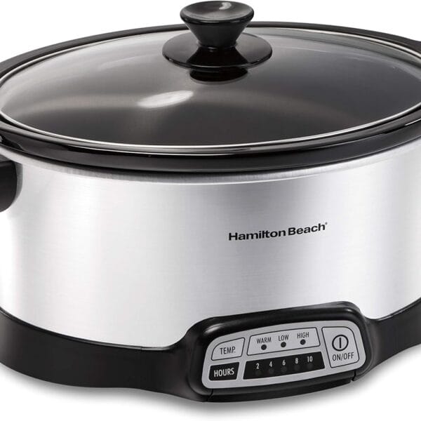 Hamilton Beach 7 Quart Programmable Slow Cooker With Flexible Easy Programming, 5 Cooking Times, Dishwasher-Safe Crock & Lid, Silver (33473)
