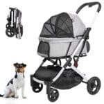 Pet Stroller for Medium Small Dog & Cat, Foldable Lightweight Dog Stroller with Storage Basket Pet Travel Carriage with Safety Leashes, 4 Wheel, Gray