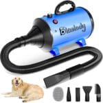 Dog Blower Grooming Dryer, Low Noise Pet Dryer Adjustable Speed and Temperature,5.2HP/ 3800W Dog Hair Dryer with Thickened Handle, High Velocity Blow Dryer for Dogs & 4 Nozzles 1 Massage Brush, Blue